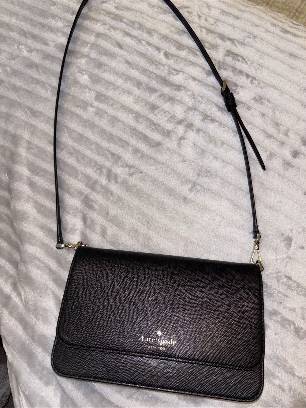kate spade Black Saffiano Crossbody Bag with Gold Hardware
